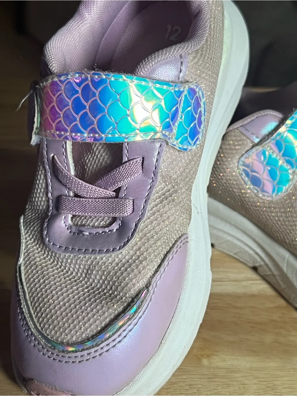 Kids Pink Glitter Strap Sneakers with Holographic Detail